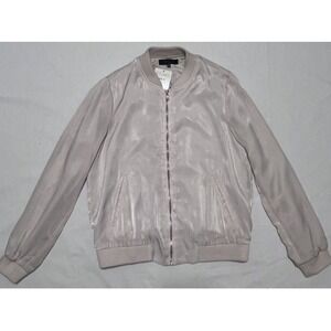Be Cool Bomber Jacket Women Medium Champagne Pink NEW Satin Full Zip Ribbed Trim